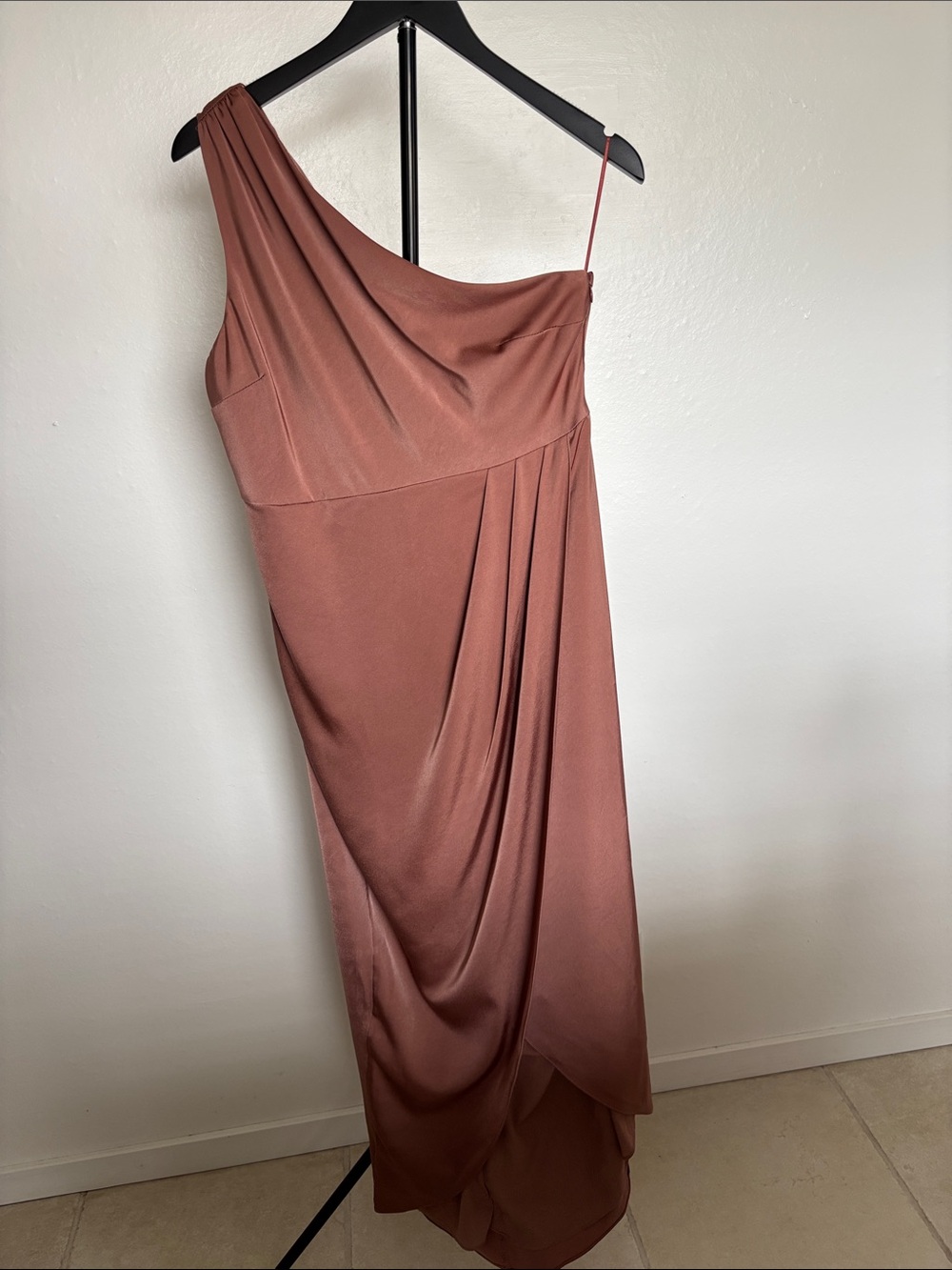 Showpo One-Shoulder Draped Gown in Terracotta